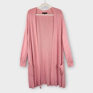 Relativity Pink Long Open-Front Cardigan Sweater XL Cotton Wool Longline Duster